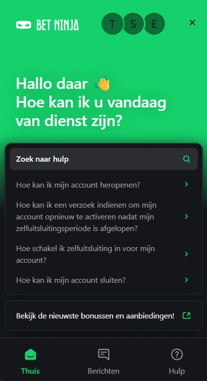 Contactblok van Bet Ninja Casino met live chat op een telefoon